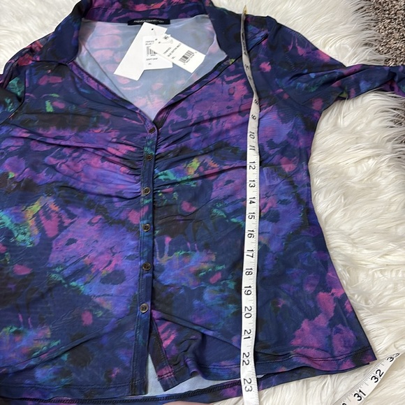 NWT French Connection Tie Dye Multi Color Mesh Button Down Shirt XL - Picture 7 of 10
